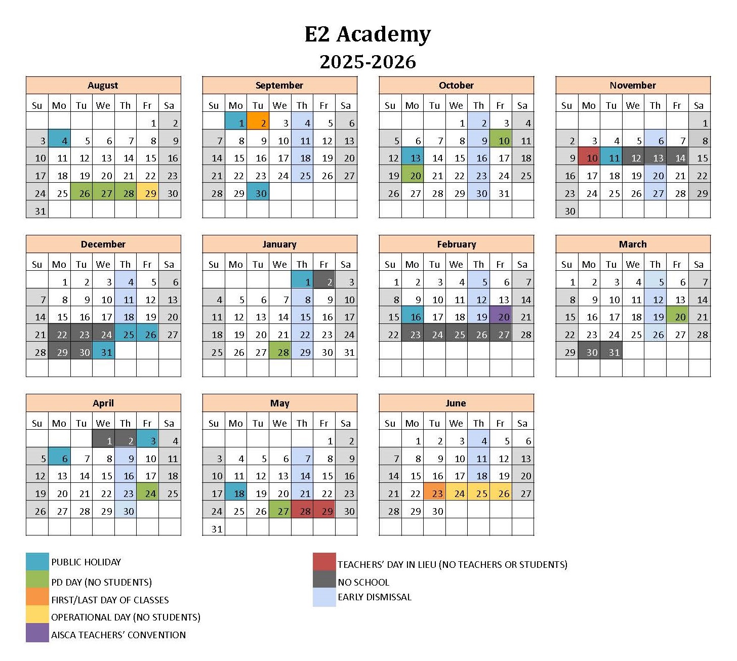 E2 Academy 2025-2026 Calendar